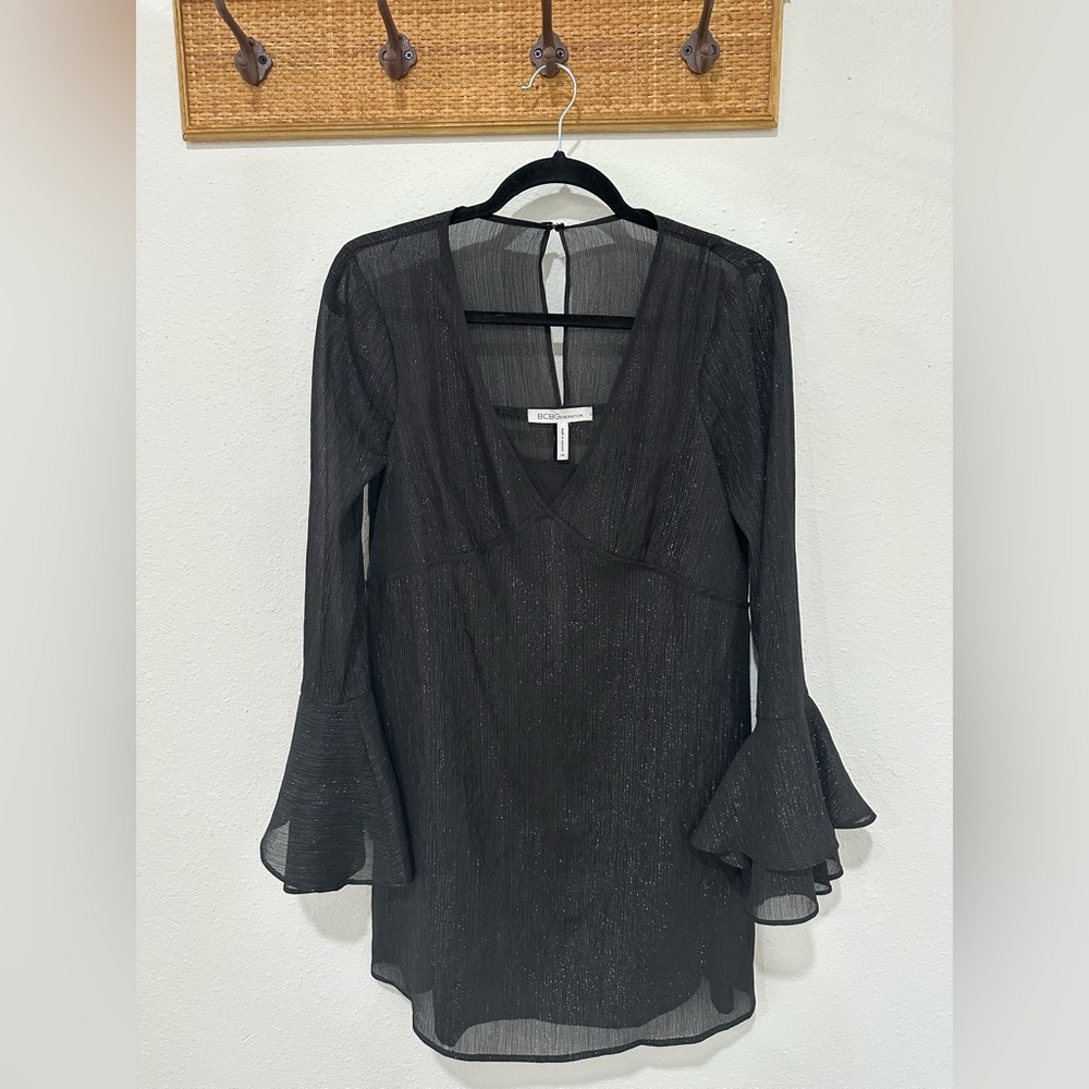 BCBG black shimmer sheer dress with slip